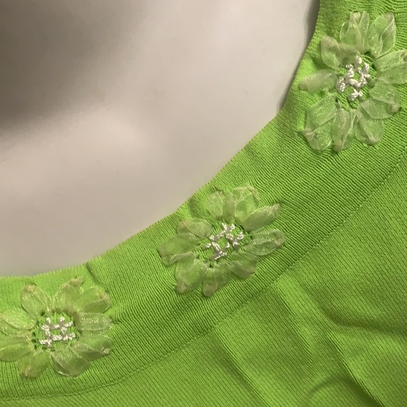 JOSEPH A. Lime green knit top PULLOVER blouse floral LARGE NEW - Picture 4 of 6